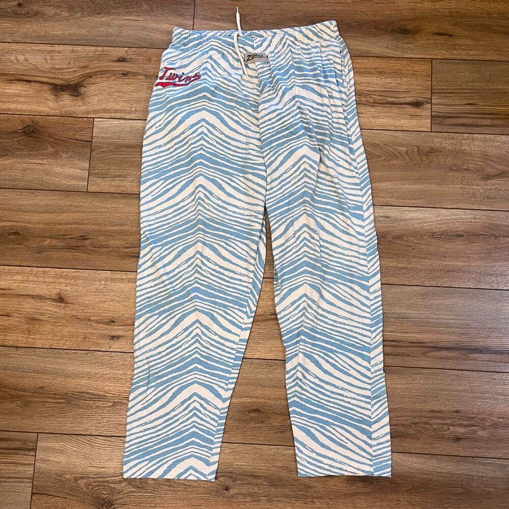 Minnesota Twins Zubaz Zebra Tiger Stripe Pajama Lounge Pants Blue White Adult L